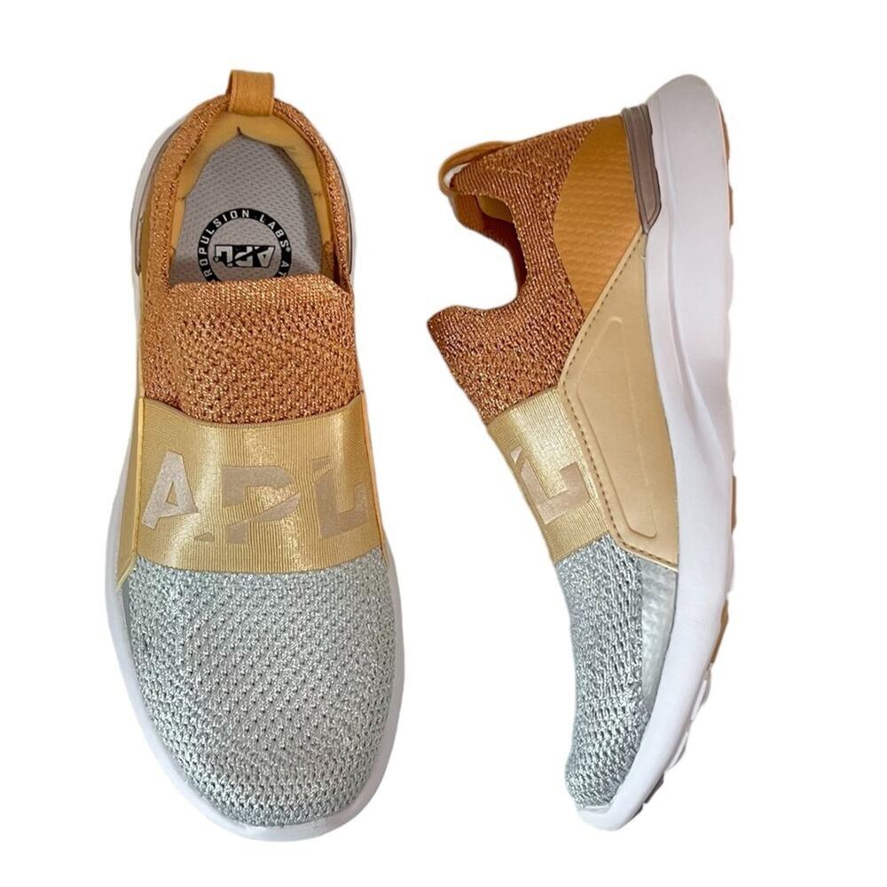 NEW APL Techloom Bliss Knit Running Shoe In Rose Gold / Champagne /Silver